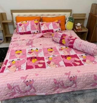 Bộ Chăn Ga Gối Hè 5 Món Cotton Mẫu Chú Báo Hồng, Màu sắc; họa tiết ngộ nghĩnh; bắt mắt; tạo vẻ đẹp sinh động cho phòng ngủ của gia đình bạn
