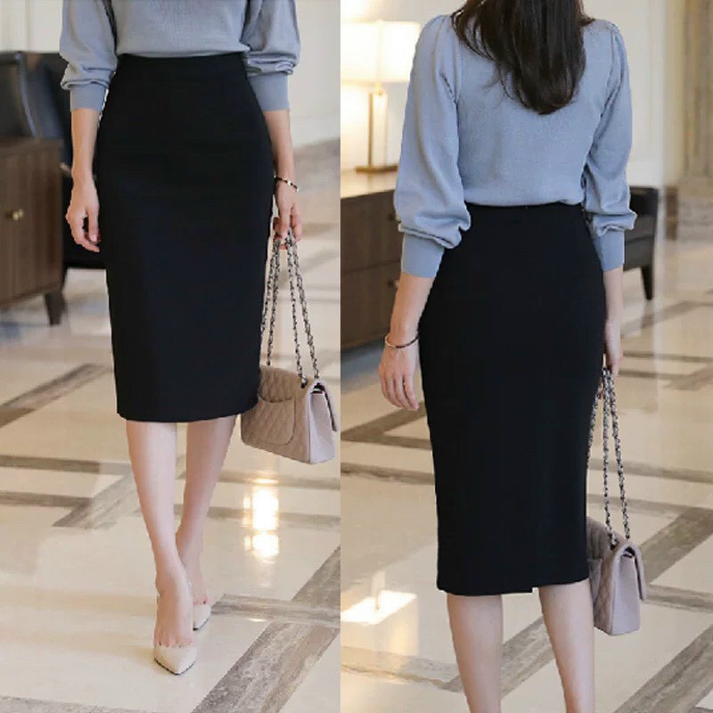 Chân váy bút chì xẻ sau dáng công sở