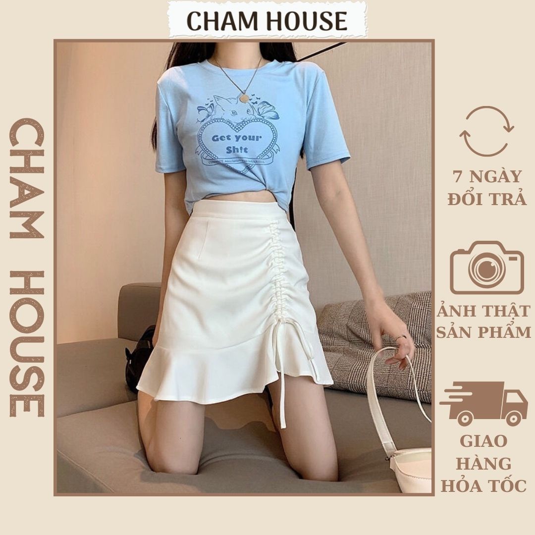 Chân váy chữ A lưng cao phối dây rút phong cách hàn quốc năng động