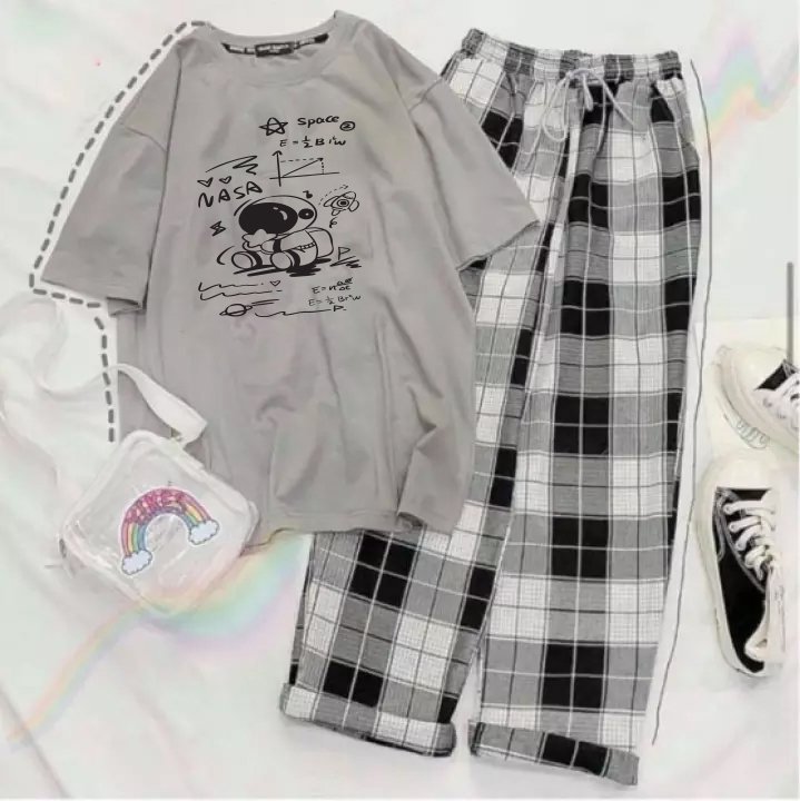 Set phi hành gia nasa mix quần kẻ