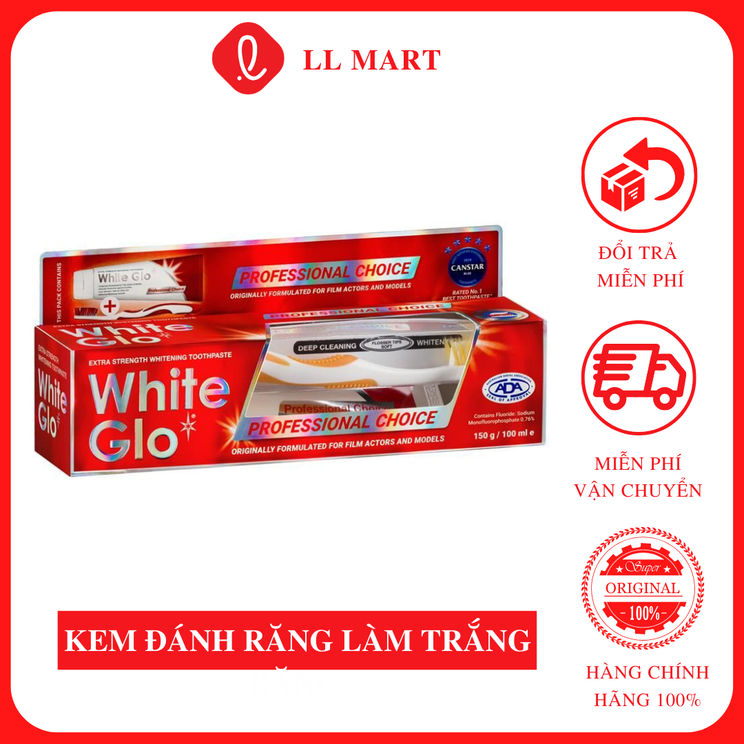 Kem Đánh Răng Làm Trắng Răng White Glo Professional Choice 150G