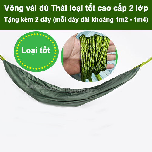 Võng vải dù 2 lớp V2DS bền đẹp + Tặng kèm 2 dây cột võng