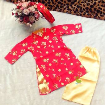 Áo Dài Đỏ Trúc Bé Gái _ Gấm Thái Tuấn (Áo+quần+mấn)