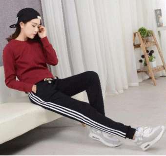 Quần Dài Thun Thể Thao Nữ jogger Thời Trang  3 sọc trắng bo chân- XMFashionBeauty
