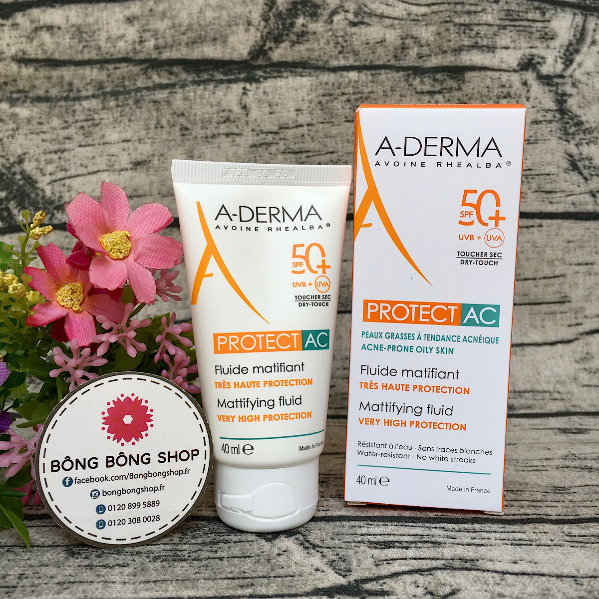 Kem chống nắng A-Derma Protect AC Fluide matifiant SPF50+ cho da dầu mụn