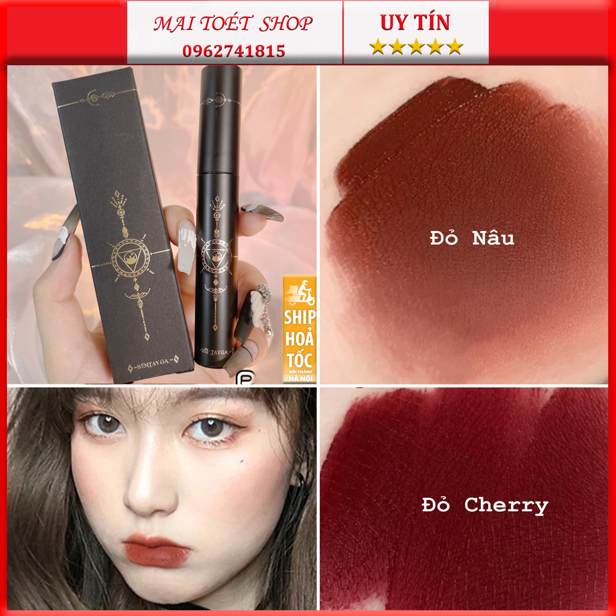 (Son Mới giảm sâu)Son Môi Dạng Kem Lâu Trôi Chống Thấm Nước, Son BENTAYGA đỏ nâu đất,đỏ cam son rẻ giá học sinh