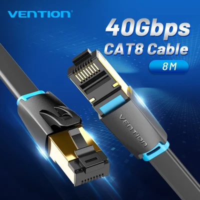 Vention Cat8 Ethernet Flat Lan Cable SSTP 40Gbps Super Speed RJ45 Internet Cable Gold Plated 1m/3m/5m/8m rj45 network cable Patch cord Flat lan cable Connector for PC Laptop Computer Router Modem CAT 8 Lan Cable (6)