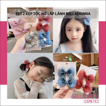 Set 2 Kẹp Tóc Nơ Lấp Lánh Cho Bé Gái BellaDonna ( 3 màu như hình )