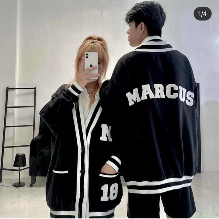 Áo khoác nỉ cardigan in chữ marcus siêu đẹp,chất nỉ mềm mịn phối số 18 dưới túi áo cực ngầu