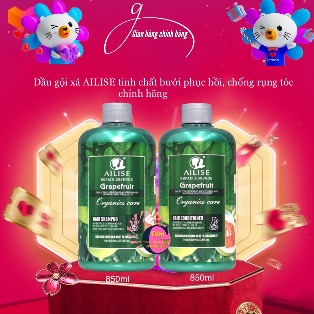 Cặp Dầu Gội Dầu Xả Bưởi Ailise Grapefruit Repair Essence 850ml x 2
