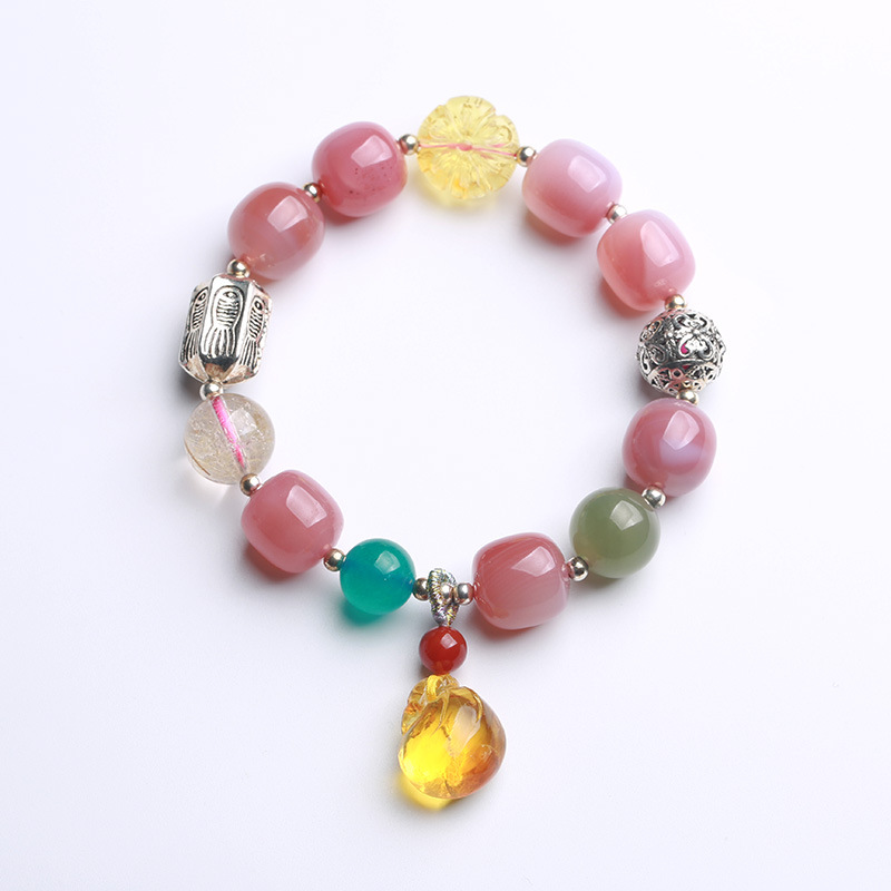 TIMESWIND Sweet 925สร้อยข้อมือสตรีหลายสีเงินหยกอาเกตขี้ผึ้งธรรมชาติ Y1B