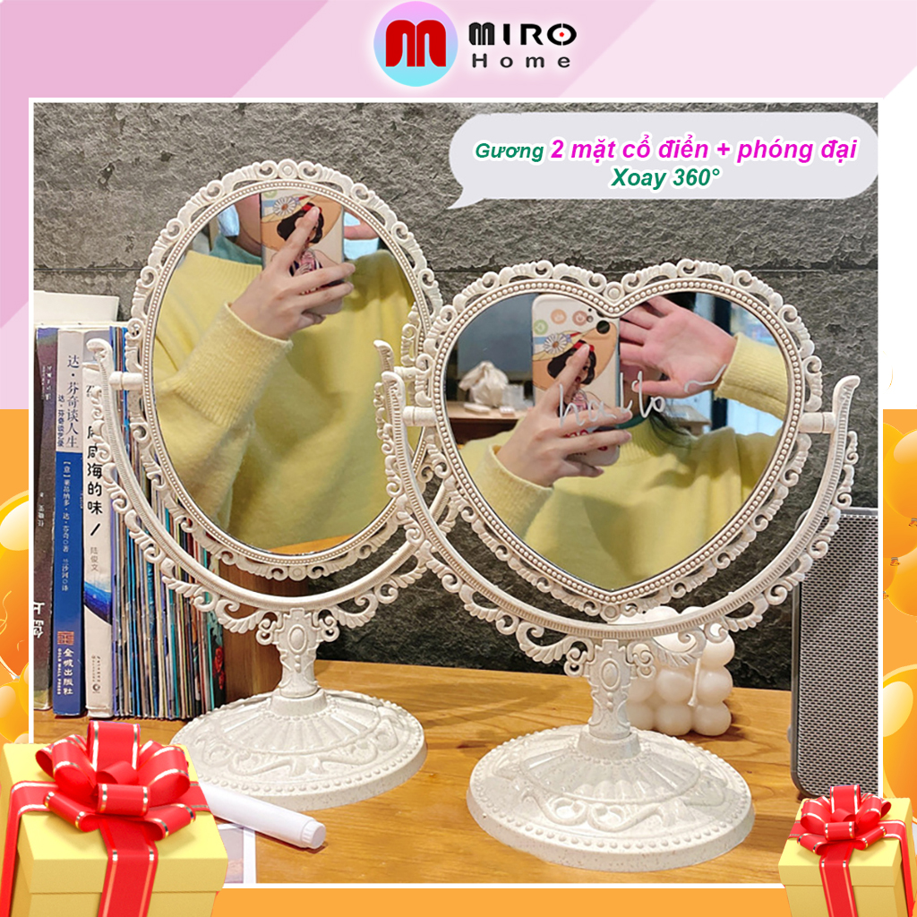 Gương trang điểm để bàn công chúa để bàn Vintage 2 mặt MIROHOME