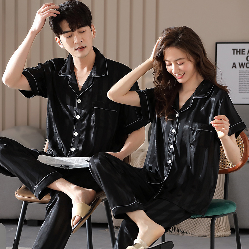 Đồ ngủ satin lụa ngắn tay cao cấp ♥️ đồ đôi lụa gấm mặc nhà nam nữ ♥️ ivy614