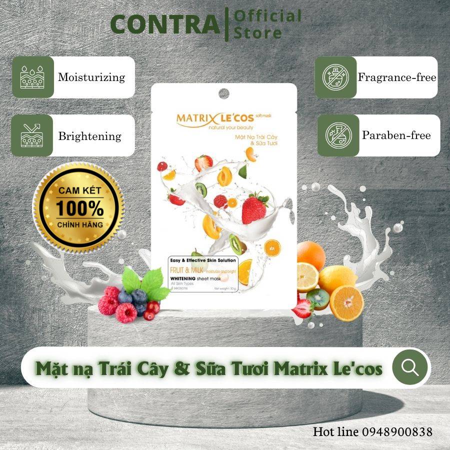 Combo mix 3 gói mặt nạ giấy dưỡng ẩm làm trắng da cao cấp Matrix Lecos - Contra Cosmetisc