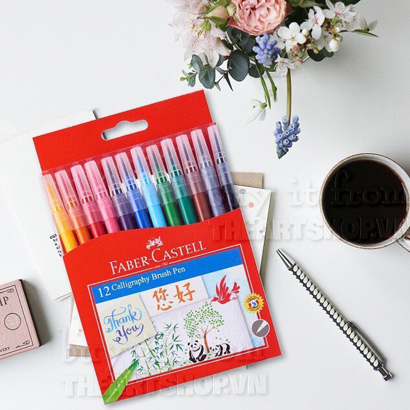 Bộ bút viết thư pháp faber castell 12 màu - faber castell calligraphy brush pen set 12