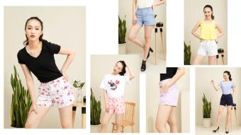 Quần short kaki in họa tiết nữ Umebay SO16, sooc cotton co giãn, cài cúc khóa moi túi hậu