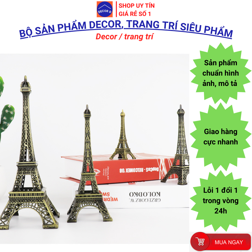 Mô hình trang trí tháp Eiffel cao 10cm kim loại decor phòng tặng quà trang trí phong thủy