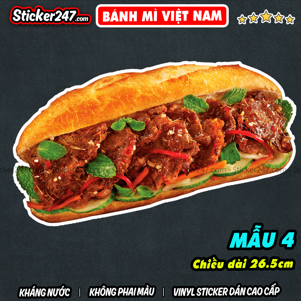 Decal Bánh mì Việt Nam Khổ Lớn Kháng Nước Sticker trang trí quán xe bánh mì decor quán dán tường kín