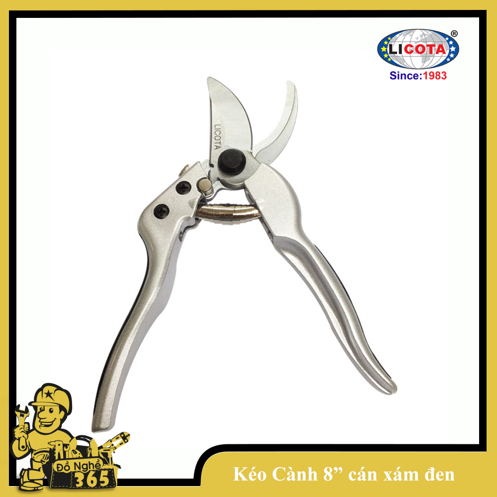 Kéo cắt cành 8" mỏ cong Xám đen hiệu LICOTA , Kéo chuyên phục vụ làm vườn tạo dáng cắt tỉa cây cảnh và hái quả có thể cắt nhiều vật dụng mềm phục vụ nội trợ gia dụng