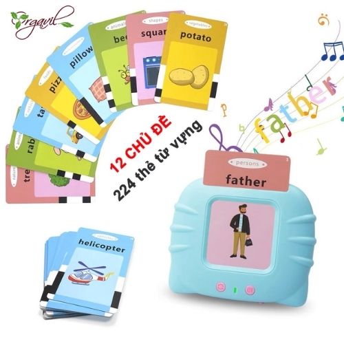 Máy đọc thẻ tiếng anh cho bé, máy đọc flashcard từ vựng tiếng anh cho bé loại 1 happy world gồm 224 từ vựng - orgavil