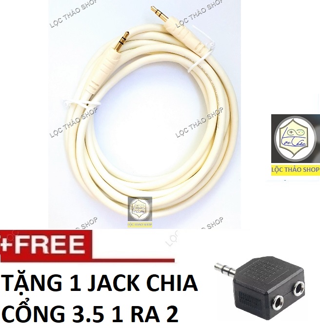 Cáp loa 2 đầu 3.5 dài 3M Tặng Jack chia loa 3.5 1 ra 2