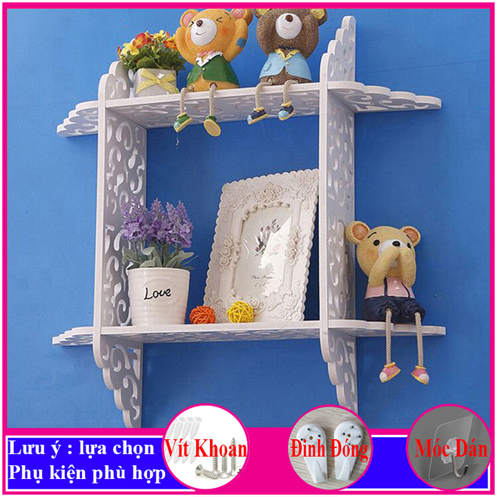 Kệ treo tường trang trí không cần khoan, chất liệu Pitech cao cấp màu trắng, decor không gian sống