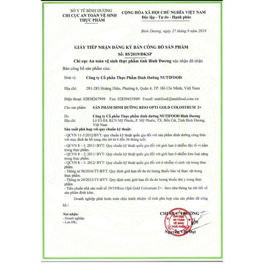 Sữa Bột Riso Opti Gold Colostrum 2+ Cho Trẻ Trên 2 Tuổi - Hộp 800g