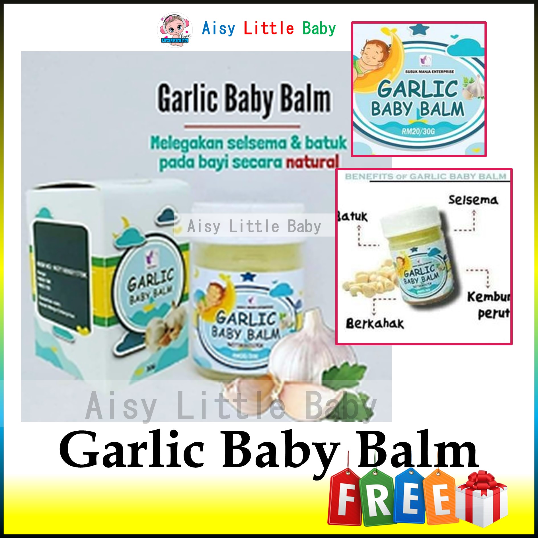 Garlic Baby Balm 30g by Susuk Manja – soothing balm for babies to relieve colds cough and congestion