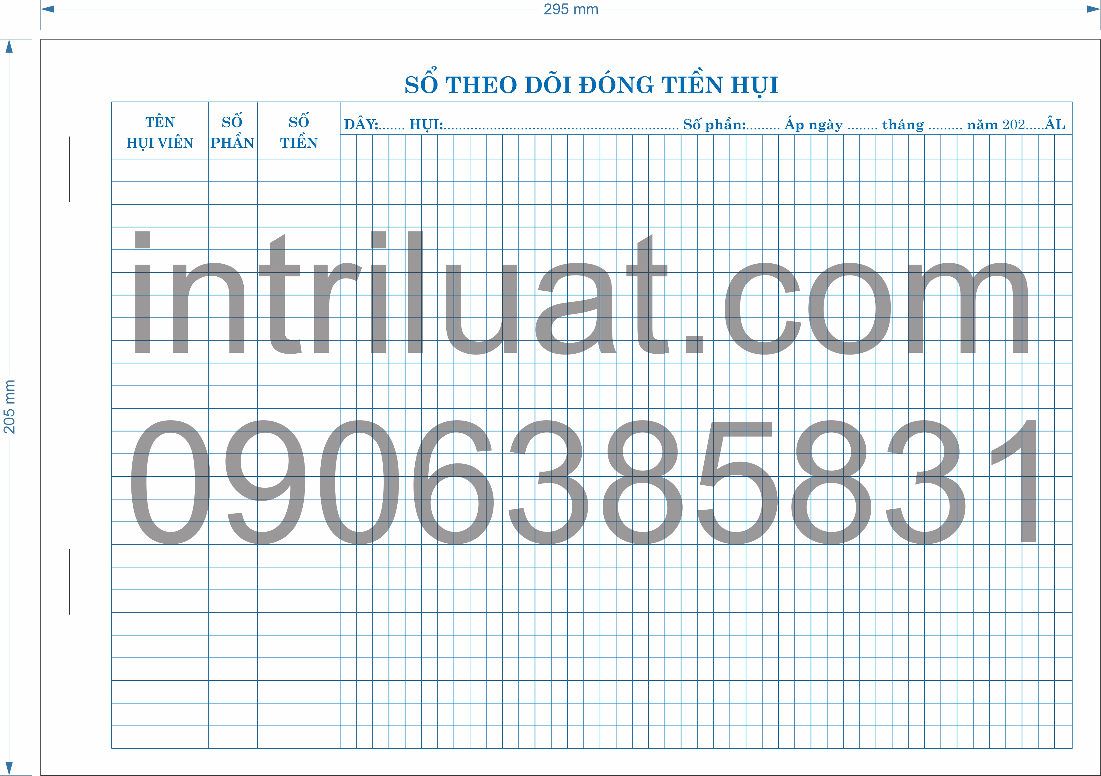 Sổ theo dõi đóng tiền hụi a4