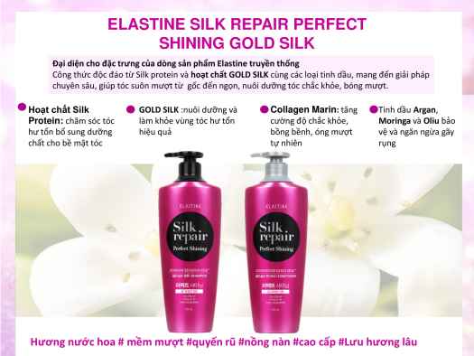 Dầu gội chăm sóc và nuôi dưỡng tóc Elastine Silk Repair Perfect Shining Gold Silk 550ml