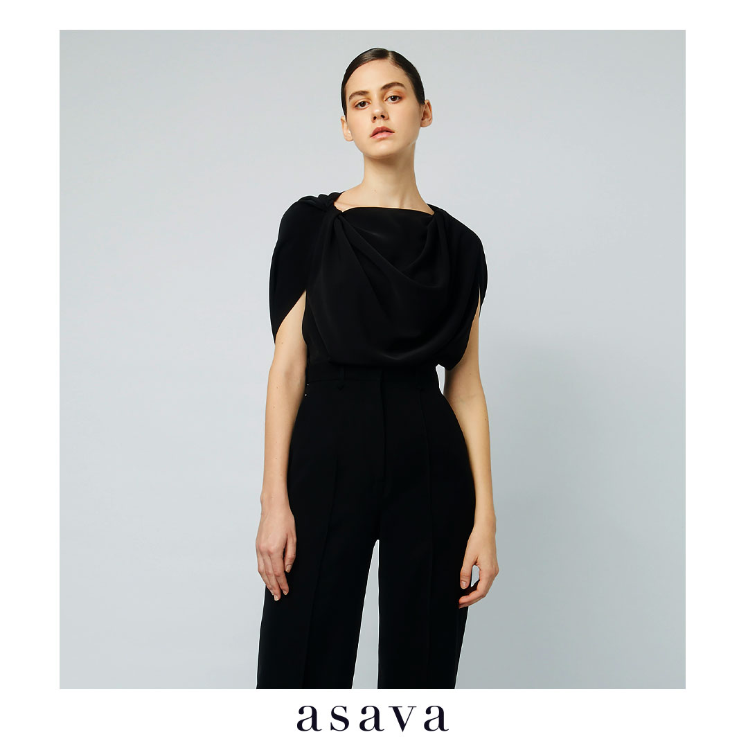 [asava ss22] Stola twisted capelet blouse เสื้อผู้หญิง อาซาวา แขนกุด คอถ่วง เครปคลุมไหล่ ราคา 3,120 บาท*ส่งฟรี