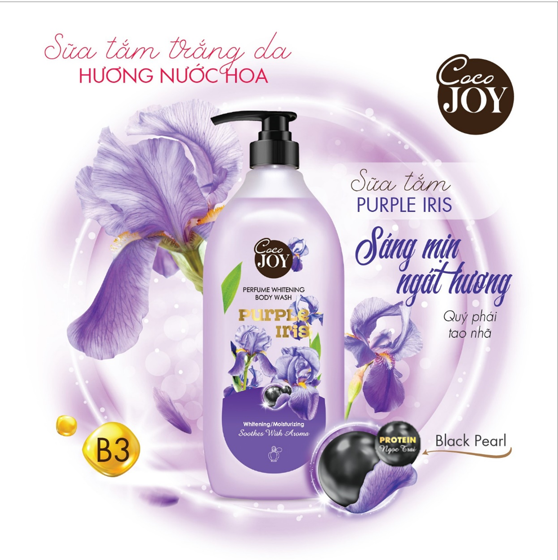 Sữa tắm hương nước hoa cocojoy hoa hồng stubaki - hoa diên vỹ iris - hoa anh đào sakura cho làn da trắng sáng với hương thơm tươi mát quyến rủ, cho bạn sự sảng khoái tự tin trong mọi tình huống