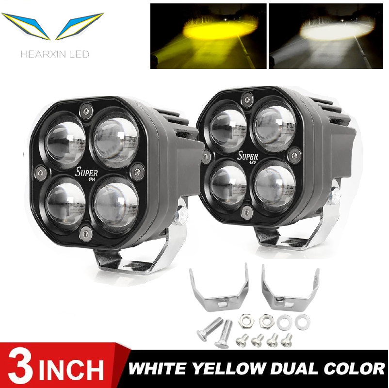 Đèn làm việc hai màu 60w 3 inch đèn pha led cho xe máy đèn sương mù 12v cho thuyền máy kéo offroad drl 4x4