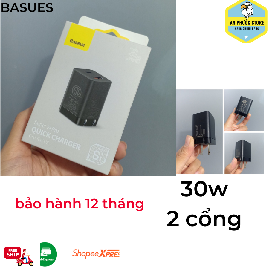 Củ sạc baseus 30w charger type c pd fast charging 3 ports usb quick phone charger for iphone xiaomi samsung - hàng chính hãng