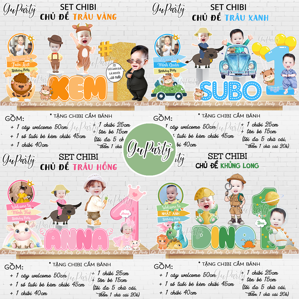 Set chibi thôi nôi sinh nhật cho bé tuổi trâu