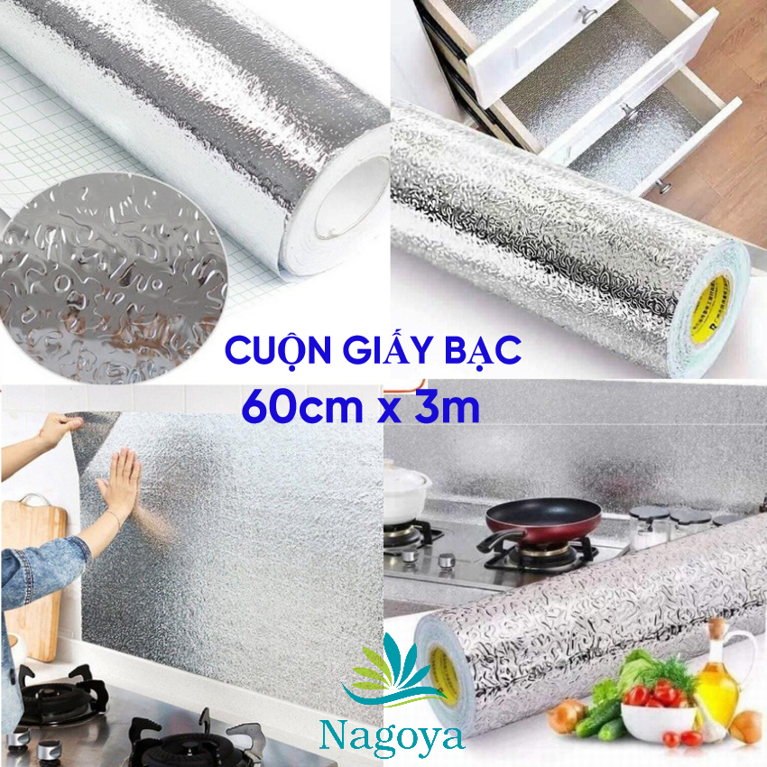 Cuộn 3m giấy bạc dán bếp, tường cách nhiệt chống thấm dầu, nước.