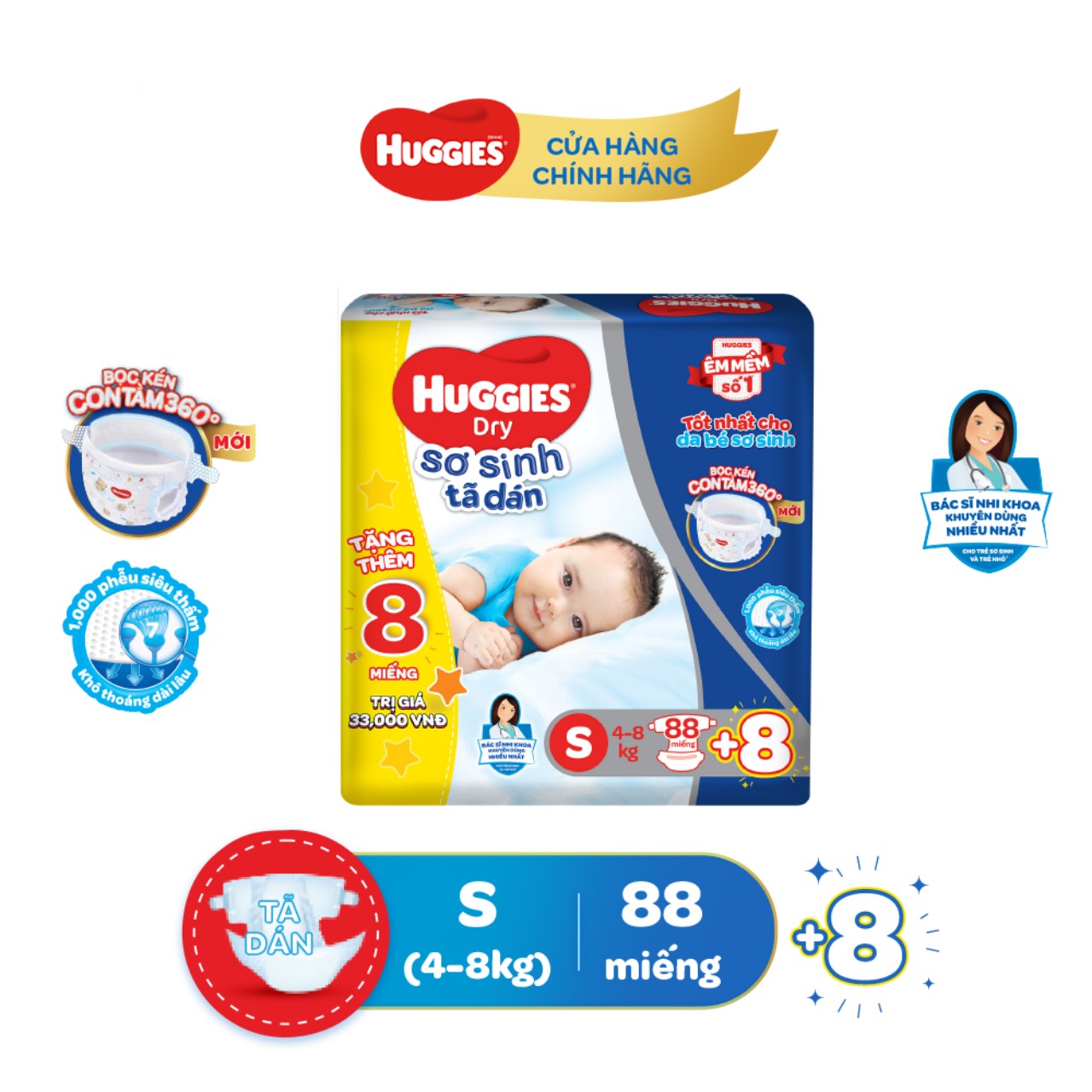 - tã dán huggies size s80+2, s54 +6 miếng