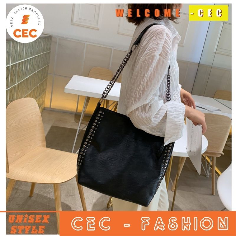 [FreeShip] Túi Tote Da Cao Cấp Hàn Quốc 2021,Túi Đeo Vai Cho Nữ,KT 31x25cm họa tiết đinh tán và xích trẻ trung năng động [CEC Store]