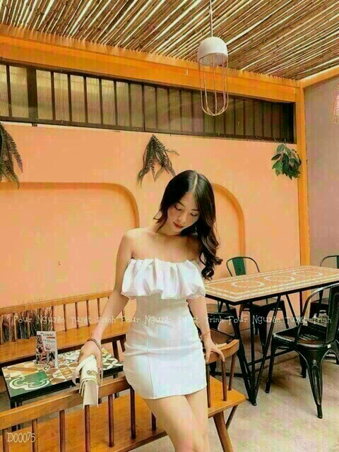 Đầm trể vai xếp ly