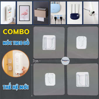 COMBO 2 Bộ Móc Dán Tường Dạng Cài Đa Năng Treo Tranh Ảnh, Ổ Điện Wifi - Miếng Dán Chữ U Siêu Dính 7x7CM