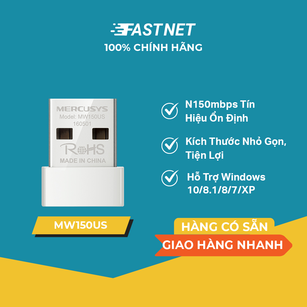 Usb wifi thu sóng wifi nano siêu nhỏ mercusys mw150us n150 - hàng phân phối chính thức