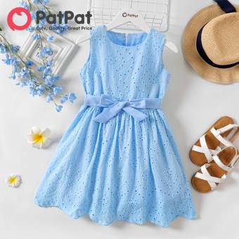 PatPat Kid Girl 100% Cotton Blue Belted Schiffy Tank Dress