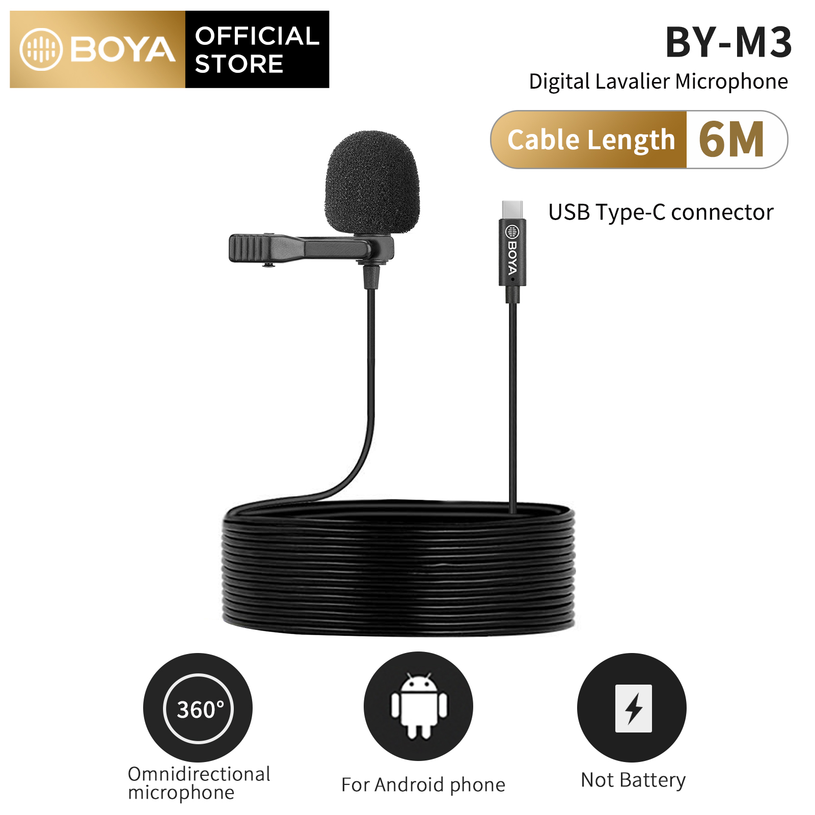 Boya micro usb micrô cài áo đa hướng kẹp by-m3 cho điện thoại thông minh android type-c usb-c máy tính bảng