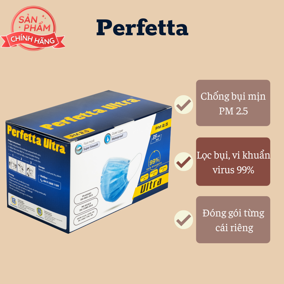 Khẩu trang y tế 4 lớp Perfetta Ultra Xanh