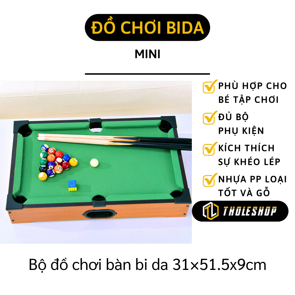 Bàn chơi bi a - Bàn bi a mini lót nỉ - Bàn đánh bi da tại nhà cho bé có 6 lỗ, 2 gậy