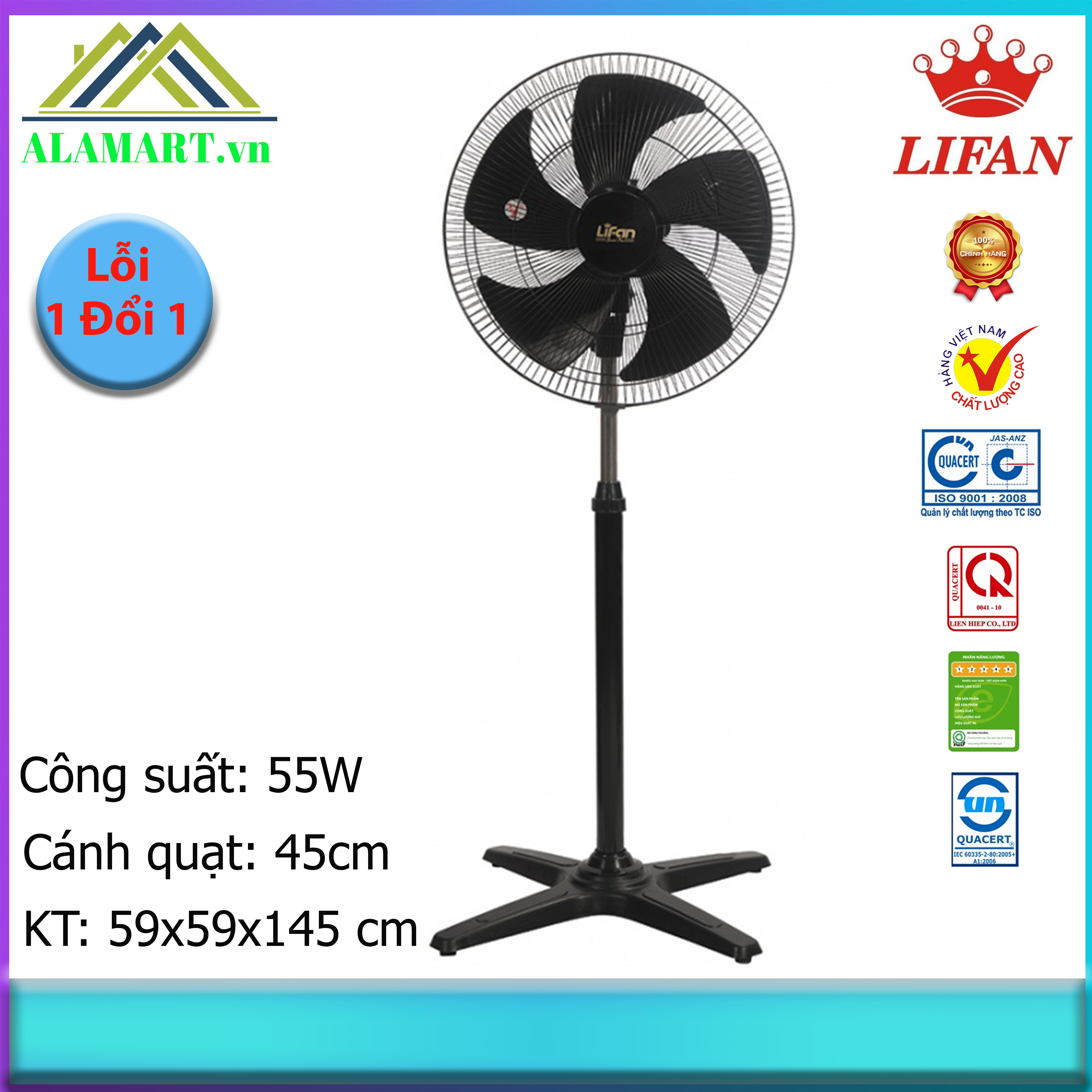 Quạt Đứng Công Nghiệp Lifan Đ-18CXN ( 55W) sải cánh 45cm