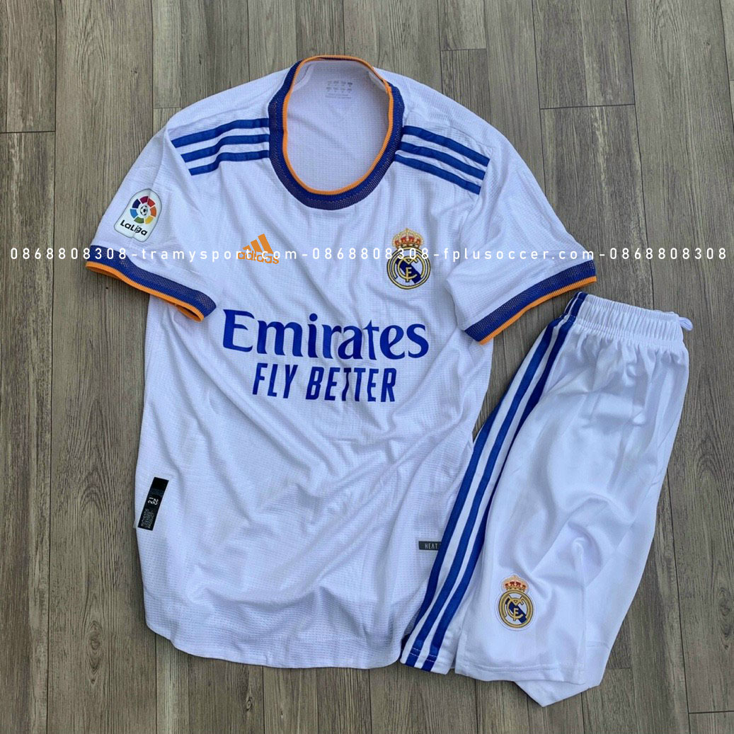 Bộ quần áo adidas bóng đá CLB Real Madrid MFC màu trắng logo thêu poly mè thái cao cấp