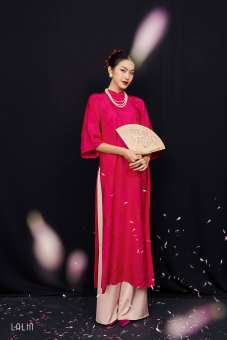 Áo dài cách tân Lalin áo dài lụa tơ tằm dáng xuông 2 tà Yến Nghi