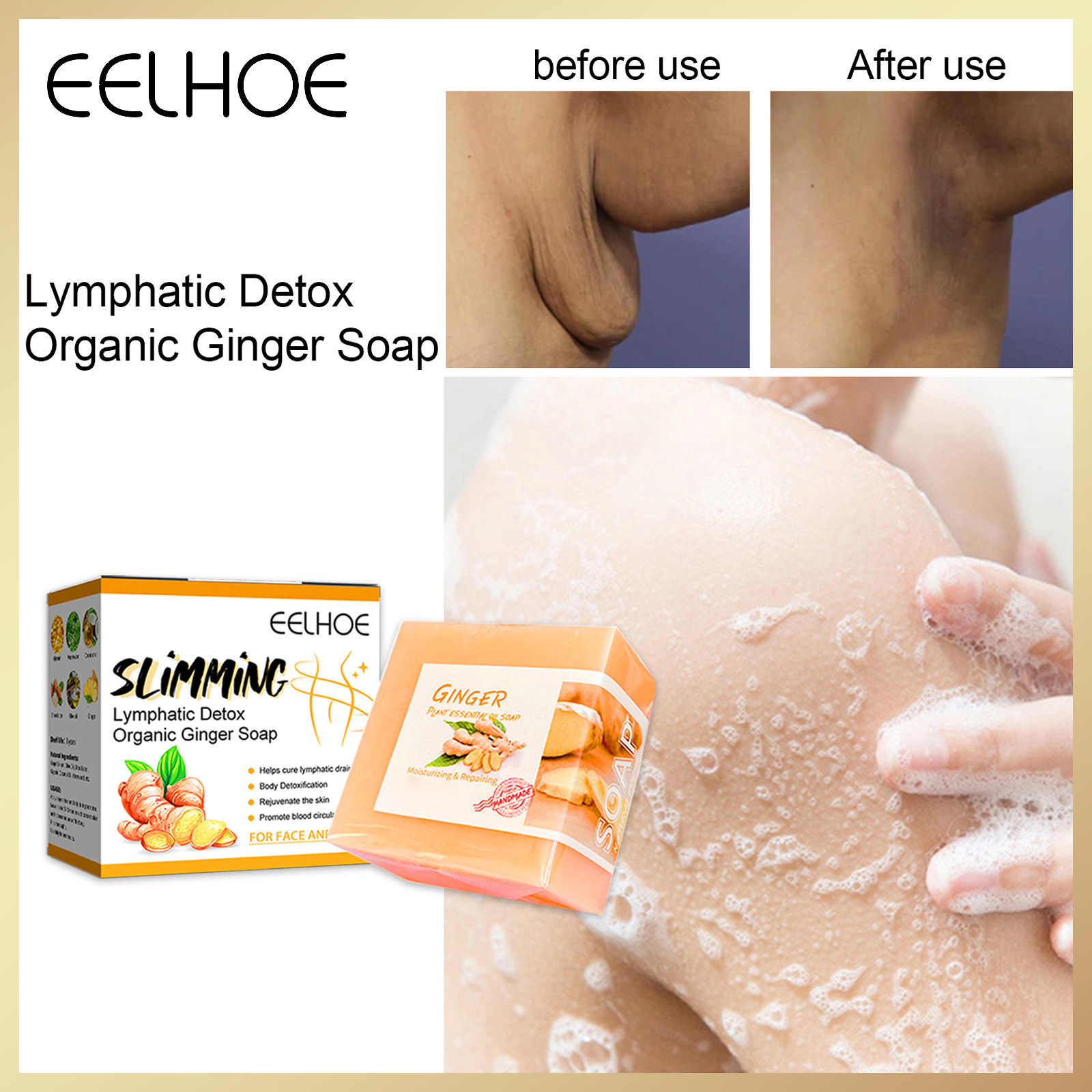 Gambar Eelhoe Slimming Lymphatic Detox Organic Ginger Soap Massage Slimming Soap Loss Weight Shaping Detoxification Burning Fat Ginger Bath Soap Muscle Relaxation Therapy Skin Cleansing Care?100g?