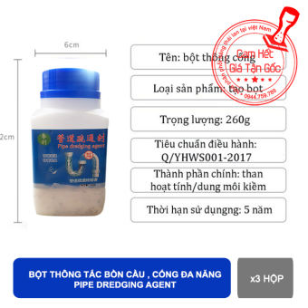 Combo 3 hộp Bột Thông Cống SIêu Mạnh  Pipe Dredging Agent 260g - Thông Tắc Đường Ống Trong Phòng tắm, Bồn Cầu, Nhà Bếp - An Toàn, Khử Sạch Mùi Và Vi Khuẩn